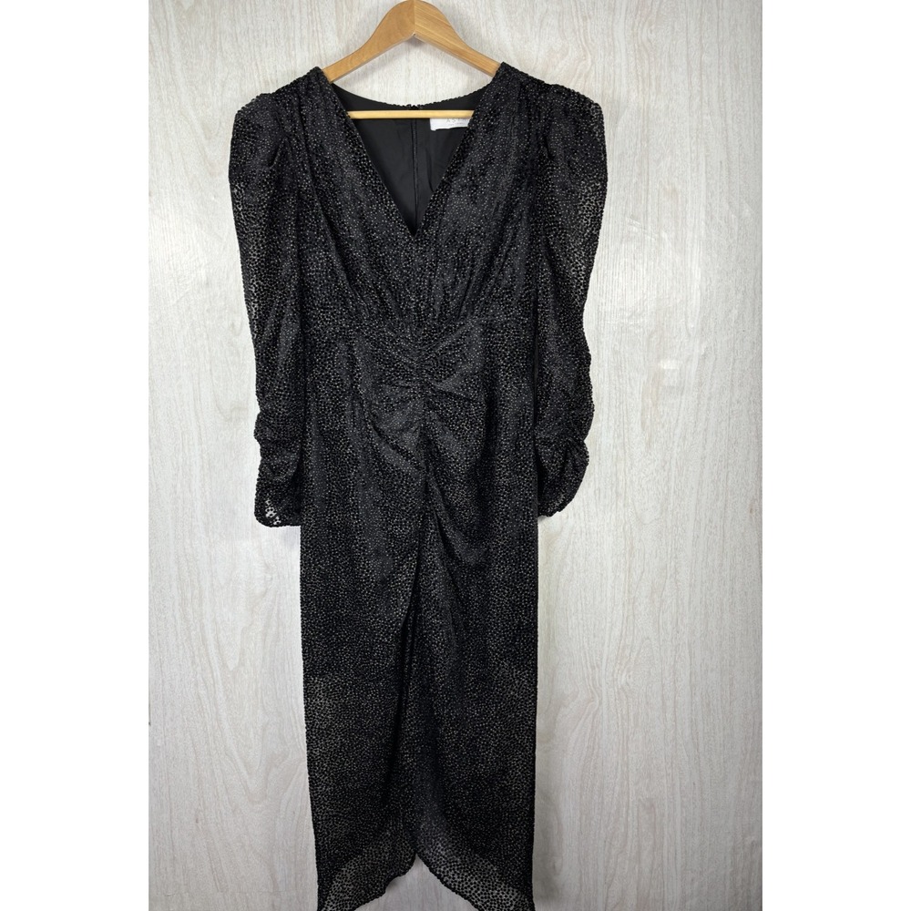 ASTR The Label Toulouse Dress Womens M Black Velvet Polka Dot Puff Sleeve Midi - Picture 3 of 9